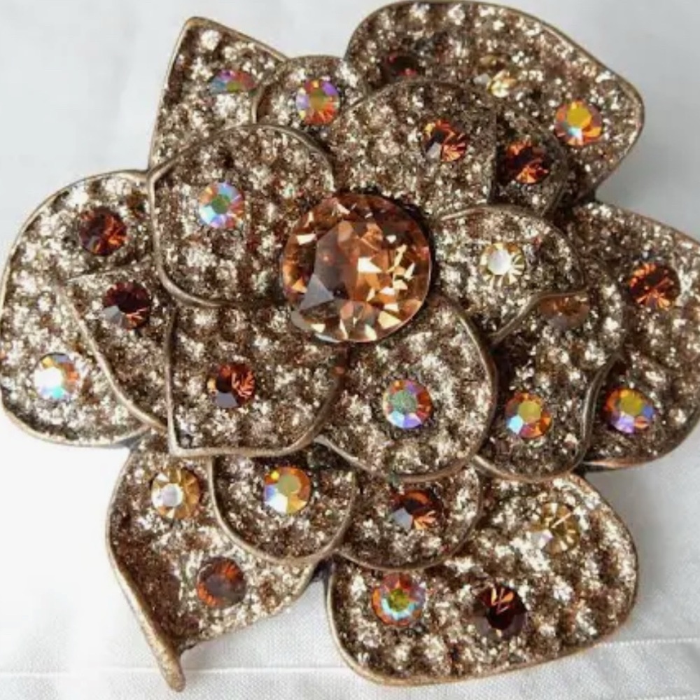 Chico’s Sparkling Floral Brooch with Brown and Gold Accents